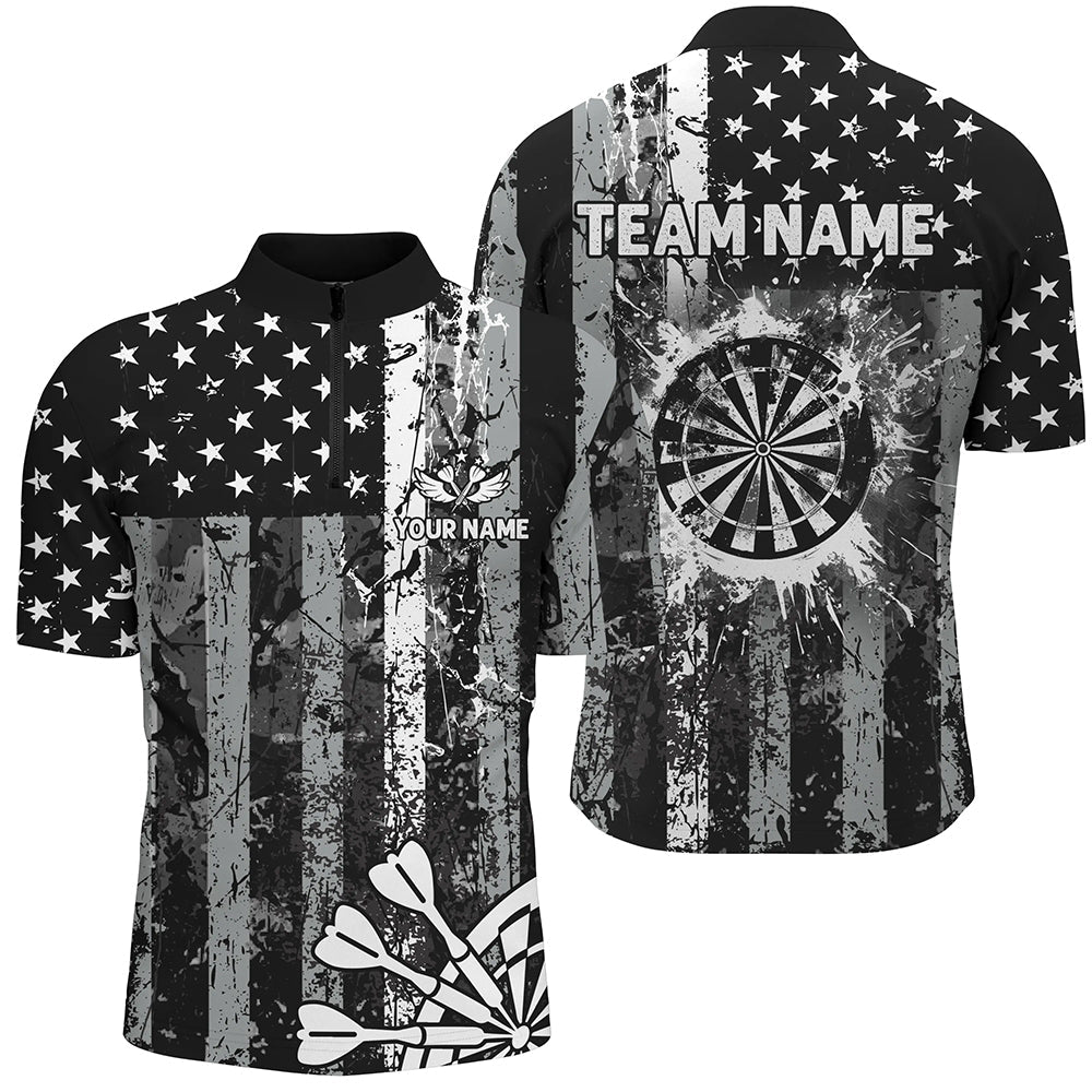 Custom Black Grunge US Flag Patriotic Darts, Retro Darts Board Darts Team