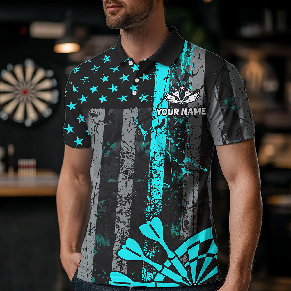 Custom Turquoise Grunge Us Flag Patriotic Darts, Retro Darts Board Darts Team