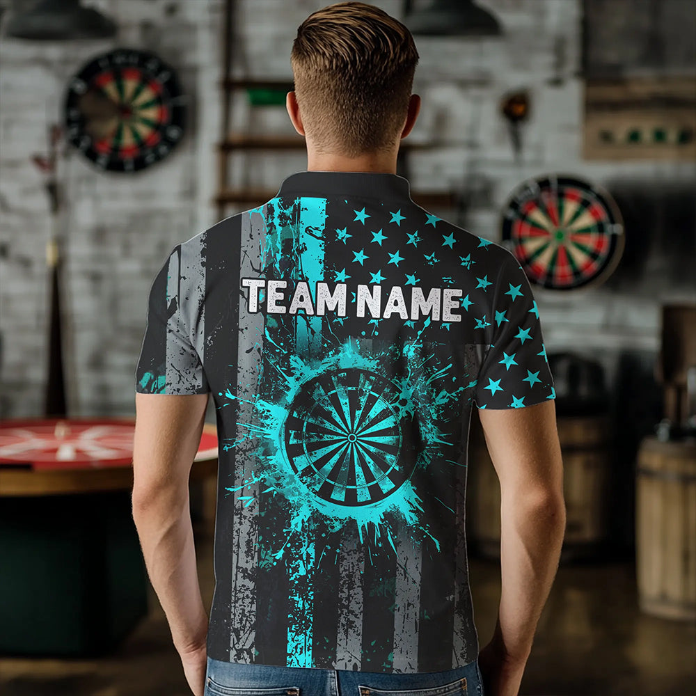 Custom Turquoise Grunge Us Flag Patriotic Darts, Retro Darts Board Darts Team