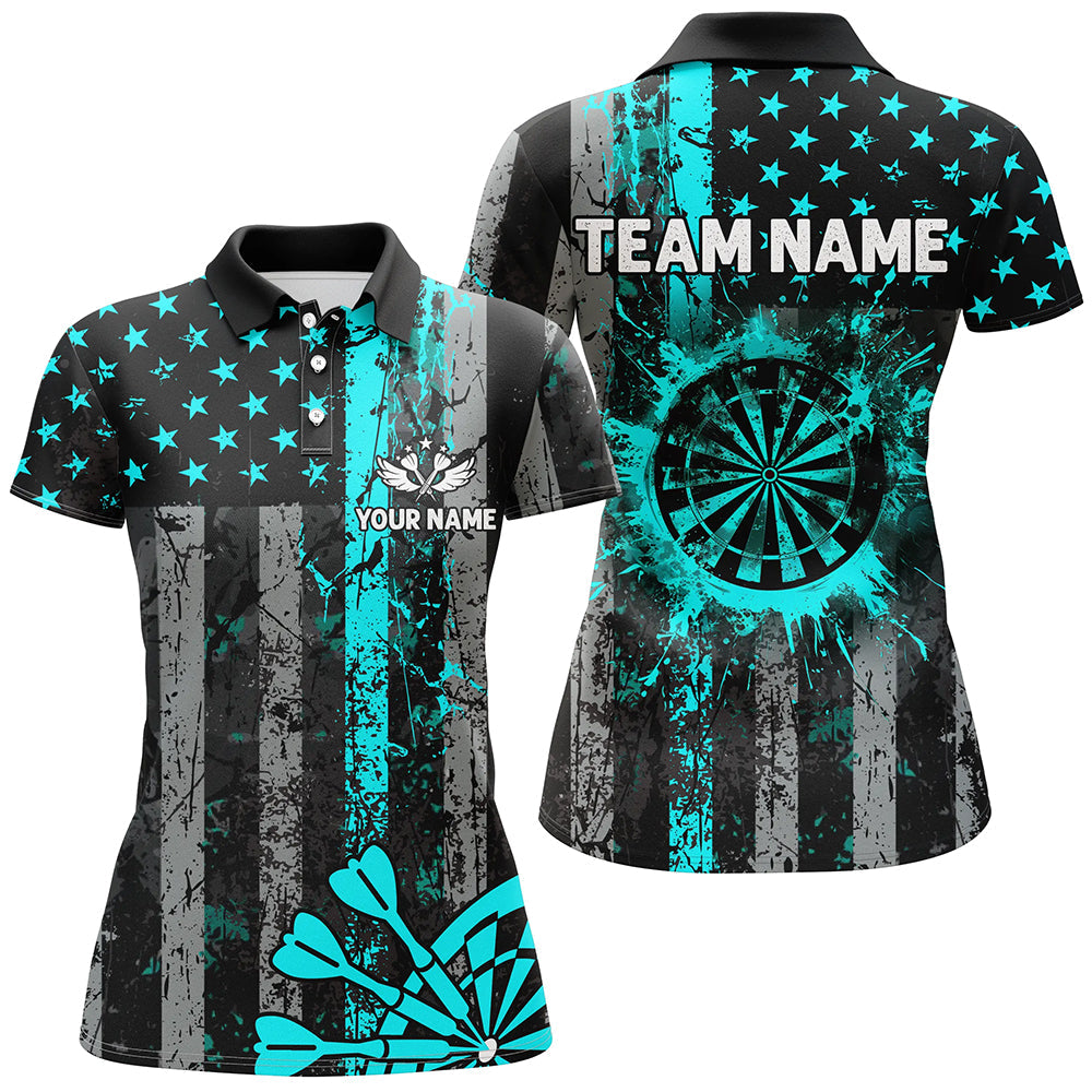 Custom Turquoise Grunge Us Flag Patriotic Darts, Retro Darts Board Darts Team