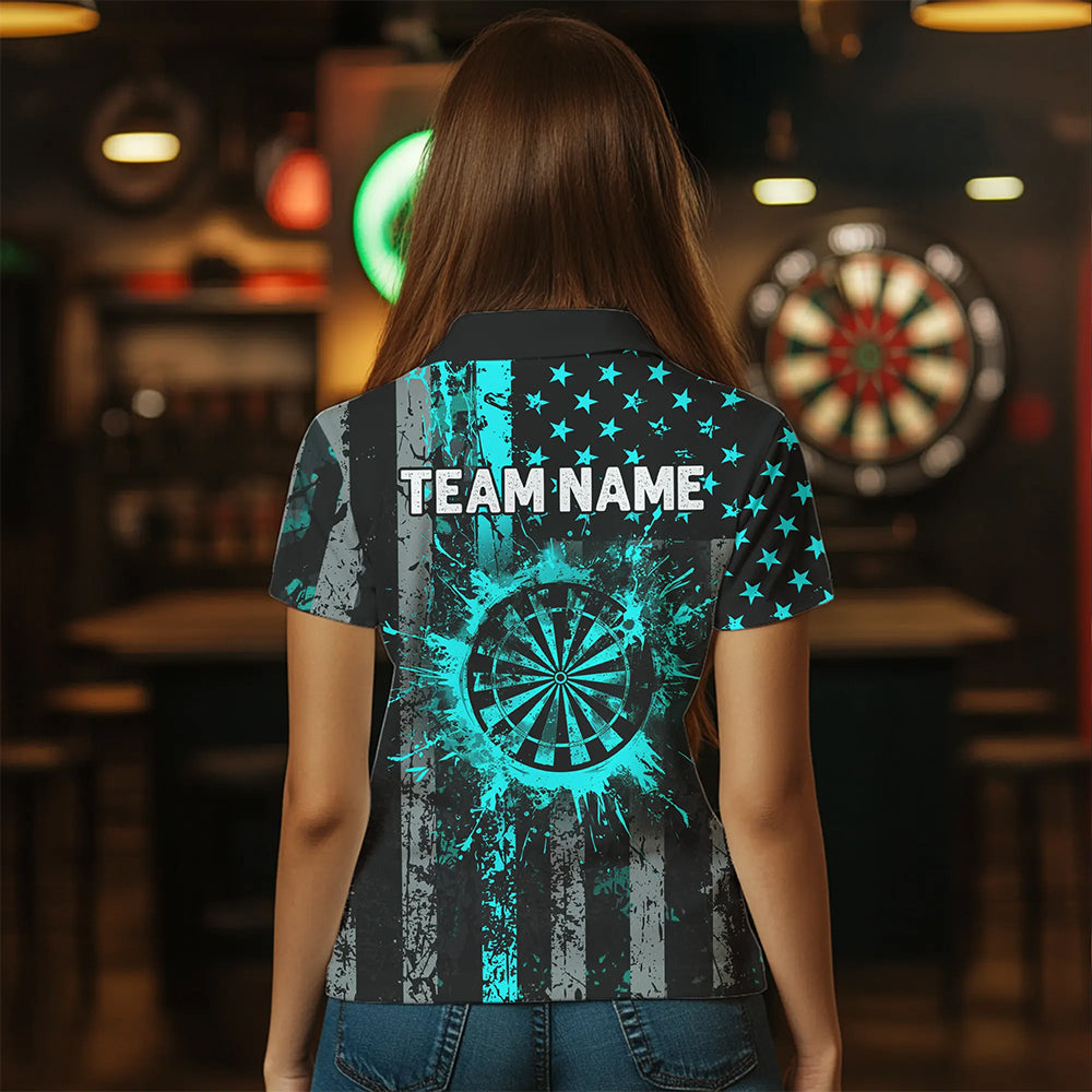 Custom Turquoise Grunge Us Flag Patriotic Darts, Retro Darts Board Darts Team