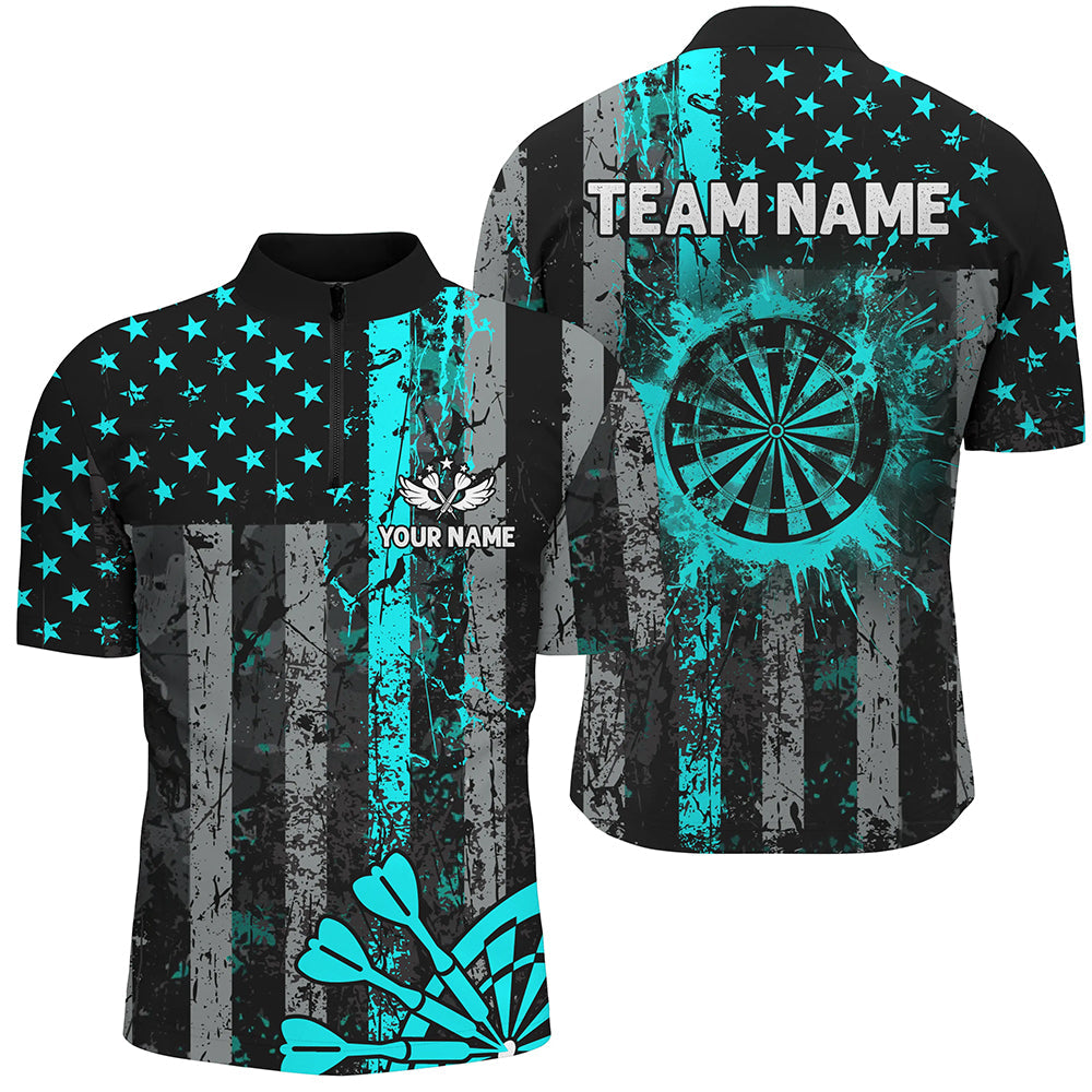 Custom Turquoise Grunge Us Flag Patriotic Darts, Retro Darts Board Darts Team