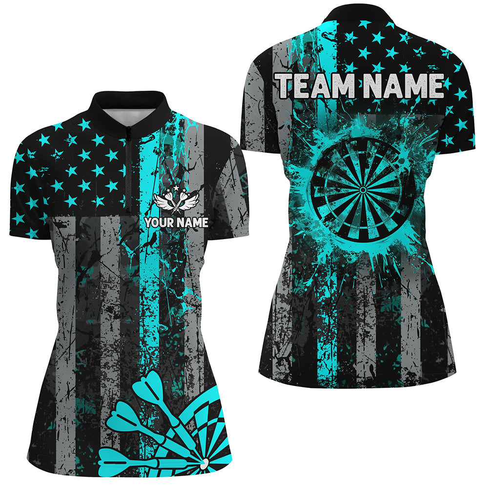 Custom Turquoise Grunge Us Flag Patriotic Darts, Retro Darts Board Darts Team