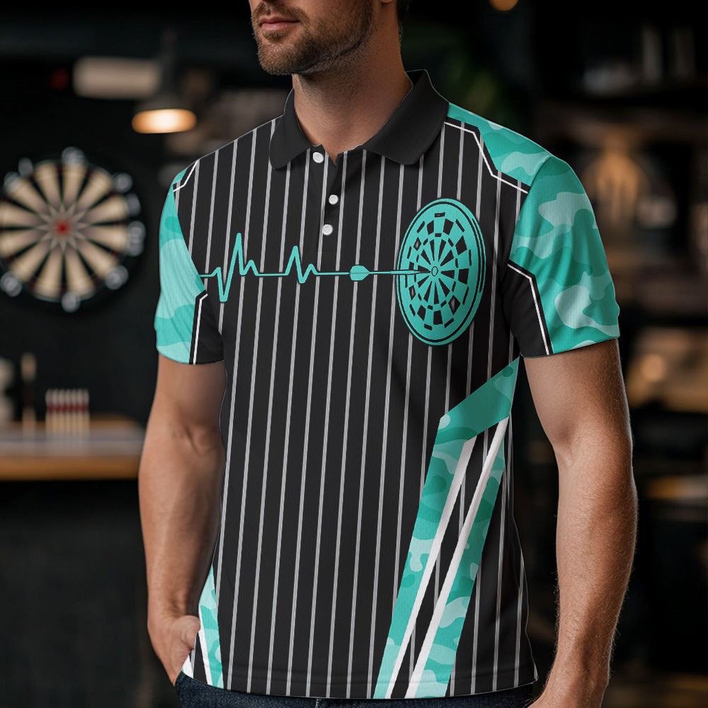 Turquoise Camo Dartboard Pulse Heartbeat Custom Men Dart, Funny Wings Cool Dart Team