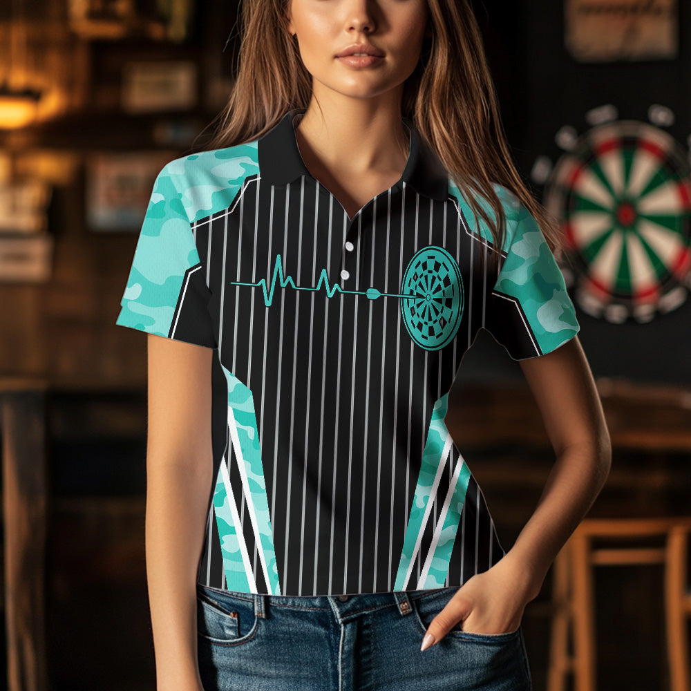 Turquoise Camo Dartboard Pulse Heartbeat Custom Men Dart, Funny Wings Cool Dart Team