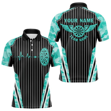 Turquoise Camo Dartboard Pulse Heartbeat Custom Men Dart, Funny Wings Cool Dart Team