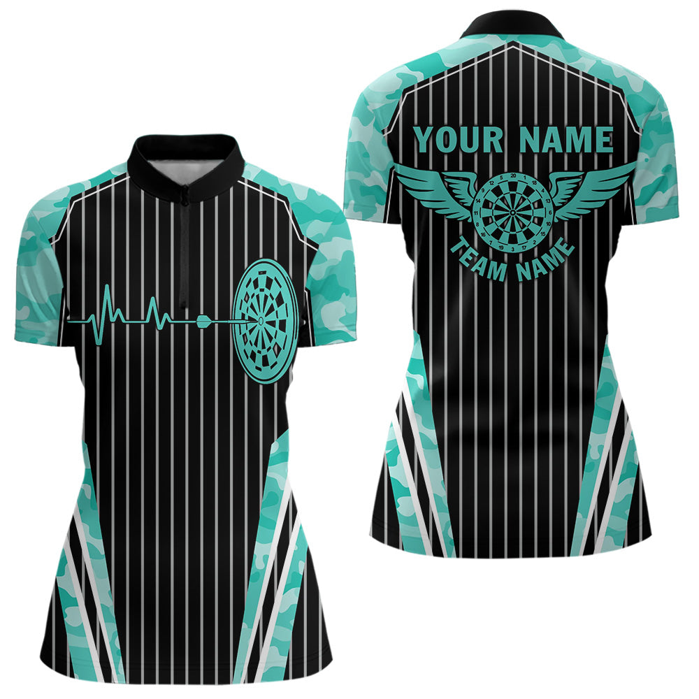 Turquoise Camo Dartboard Pulse Heartbeat Custom Men Dart, Funny Wings Cool Dart Team