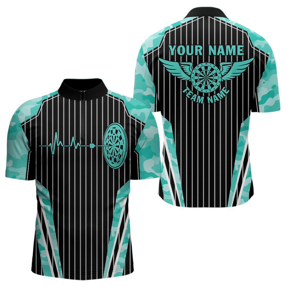 Turquoise Camo Dartboard Pulse Heartbeat Custom Men Dart, Funny Wings Cool Dart Team