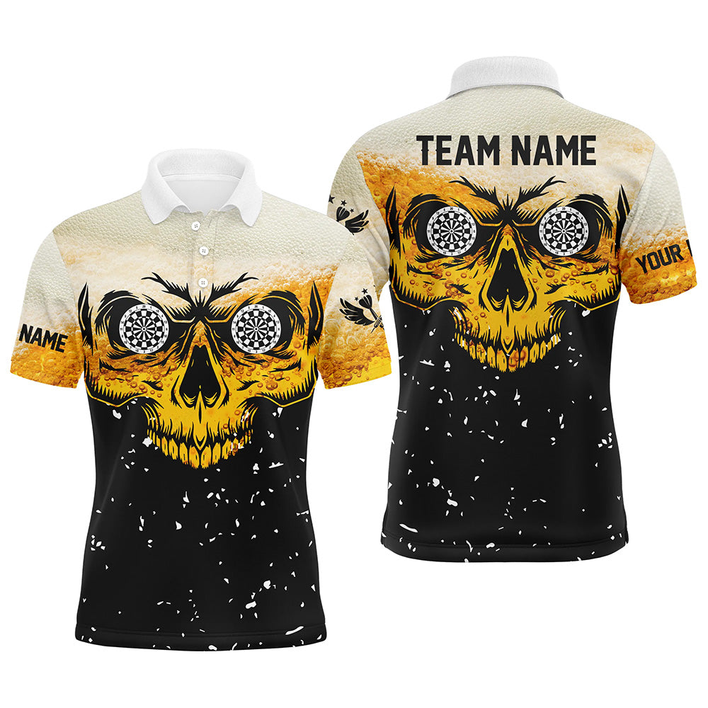 Custom Grunge Yellow Black Skull Darts Men Quarter-Zip, Team League Darts