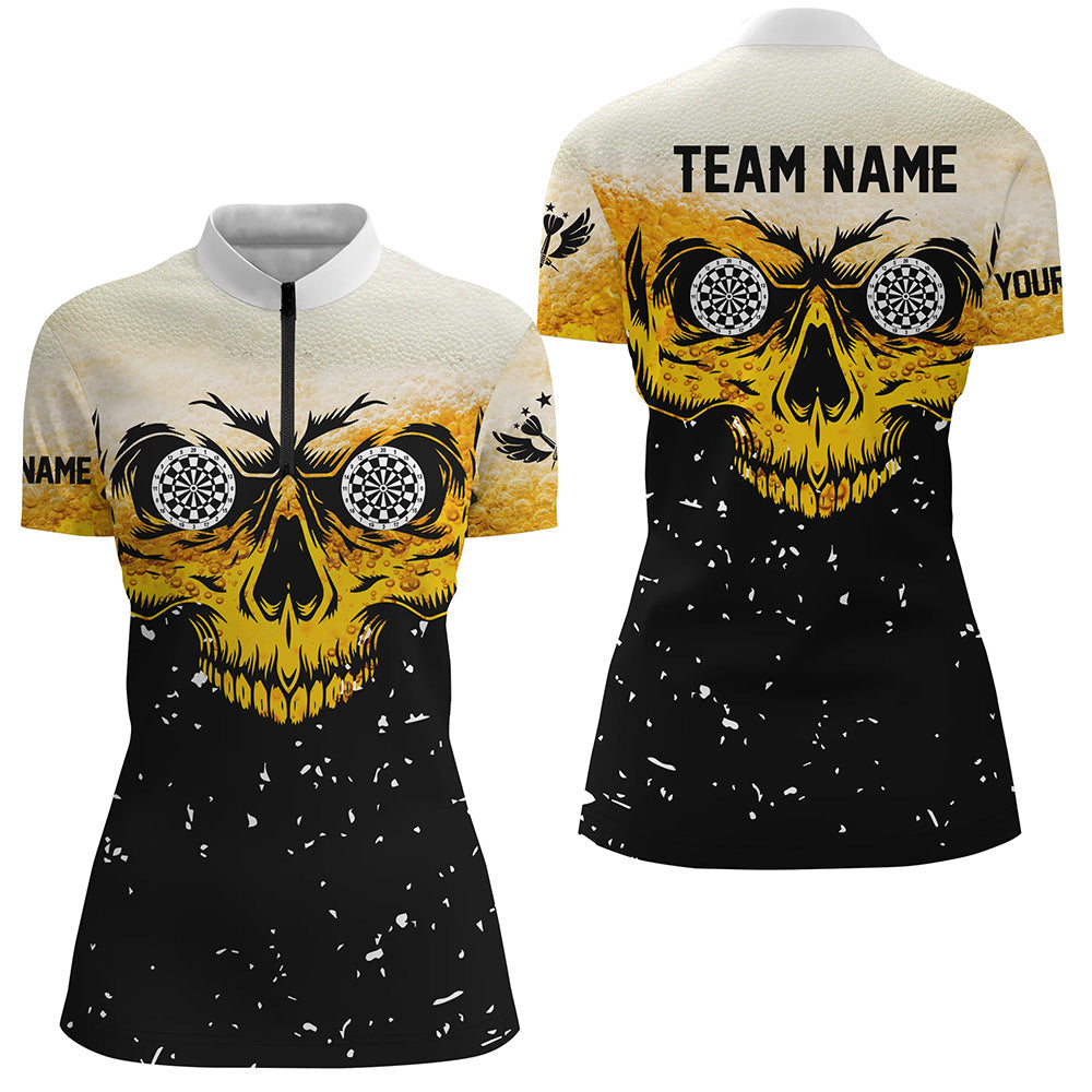 Custom Grunge Yellow Black Skull Darts Men Quarter-Zip, Team League Darts