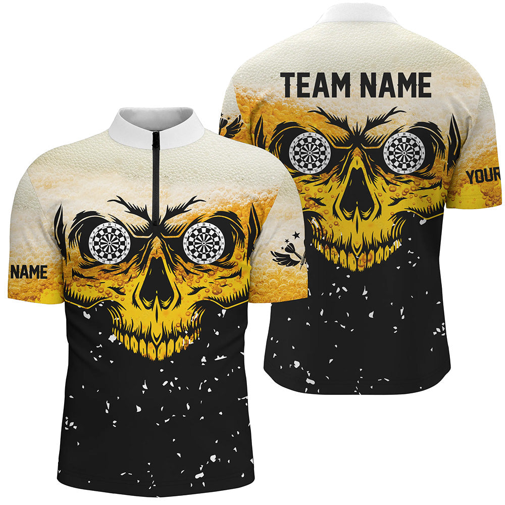 Custom Grunge Yellow Black Skull Darts Men Quarter-Zip, Team League Darts