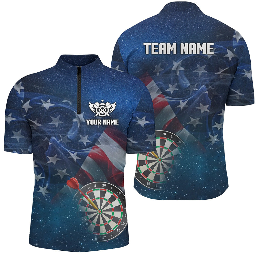 USA Flag Universe Patriotic Custom Men Dart Quarter-Zip Best Darts Gift For Player