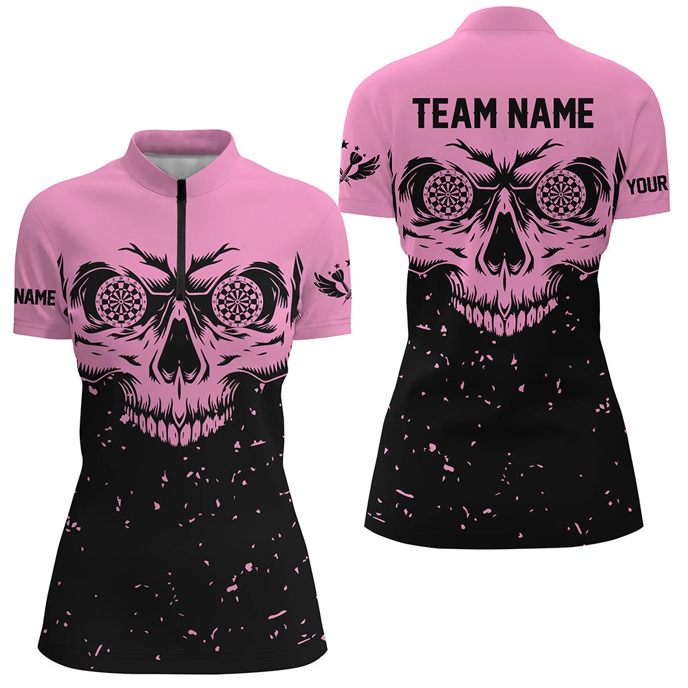 Customized Grunge Pink Black Skull Darts Men and Quarter-Zip, Team League Darts