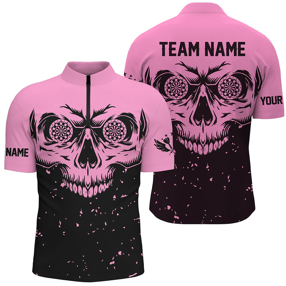 Customized Grunge Pink Black Skull Darts Men and Quarter-Zip, Team League Darts