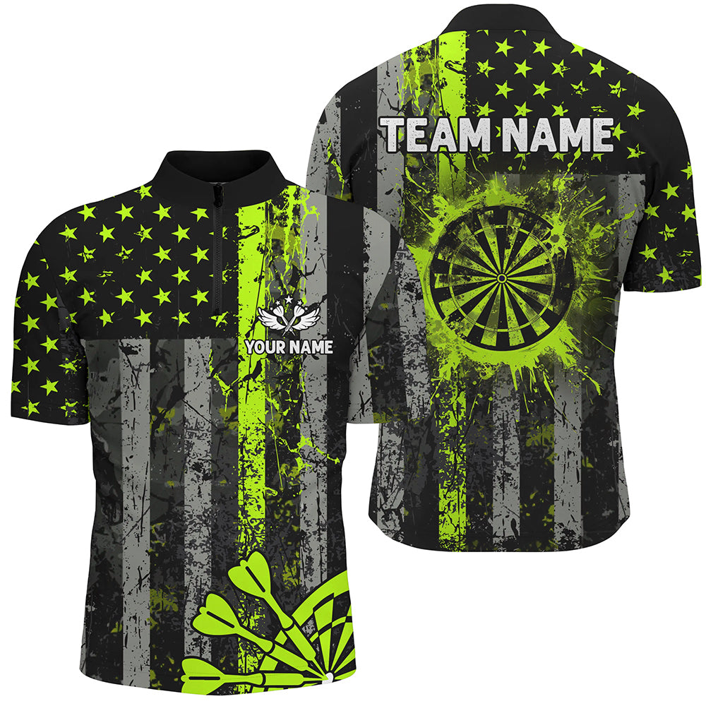 Custom Green Neon Grunge US Flag Patriotic Dart, Retro Darts Board Darts Team