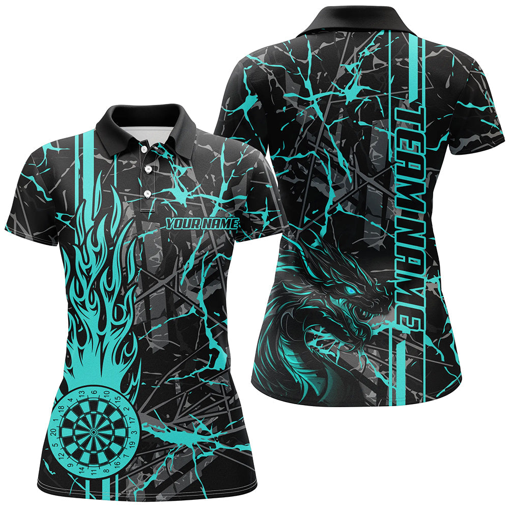 Turquoise Grunge Dart, Fire Flame Dart Board Custom Name Dragon Darts League