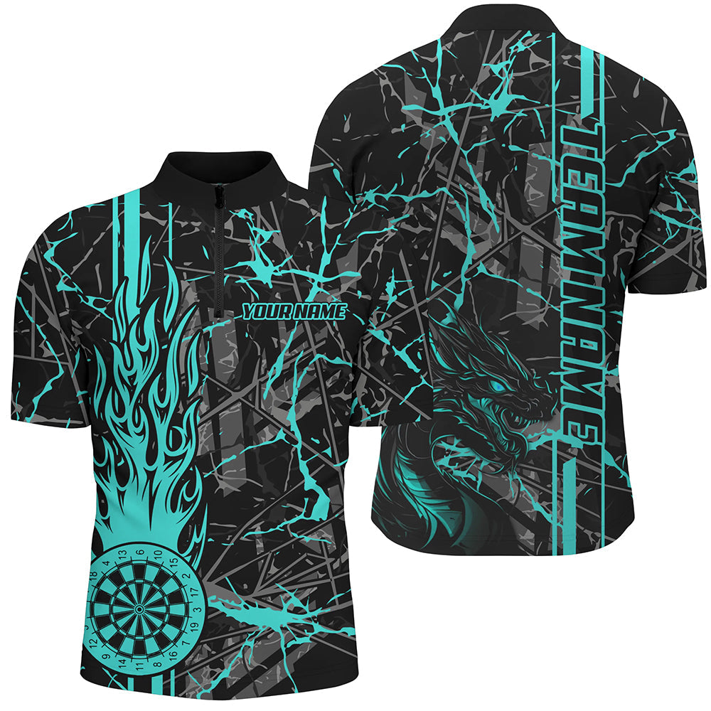 Turquoise Grunge Dart, Fire Flame Dart Board Custom Name Dragon Darts League