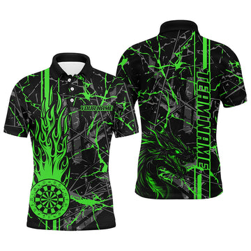 Green Grunge Dart, Fire Flame Dart Board Custom Name Dragon Darts League