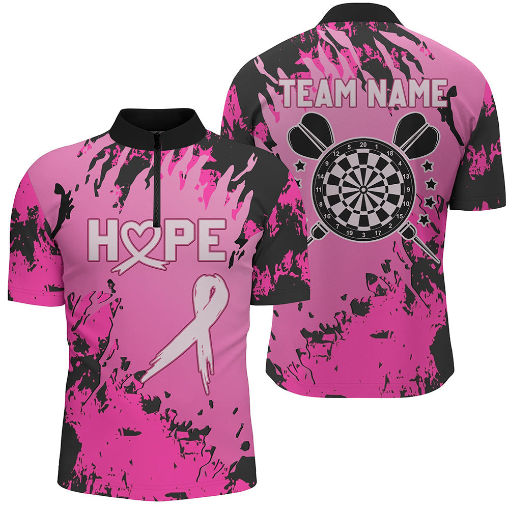 Breast Cancer Awareness Pink Grunge Camo Men Darts and Quarter-Zip Custom Darts
