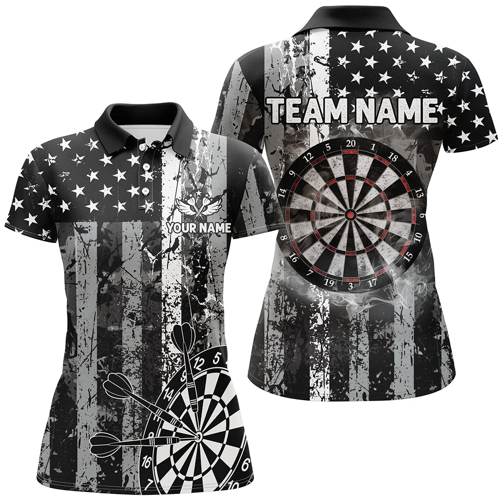 Custom Black Grunge US Flag Patriotic Dart, Retro Darts Board Smoke Dart Team