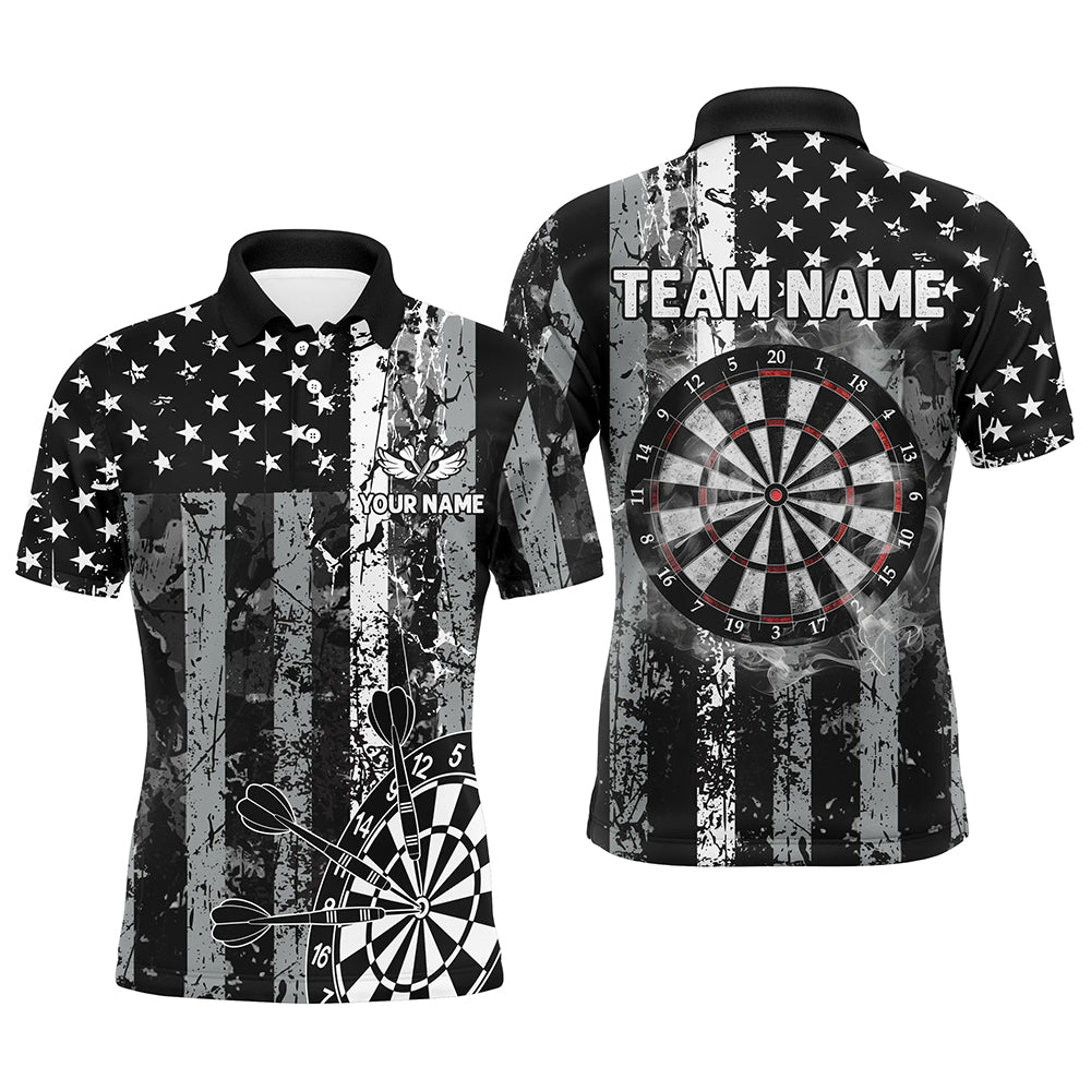 Custom Black Grunge US Flag Patriotic Dart, Retro Darts Board Smoke Dart Team