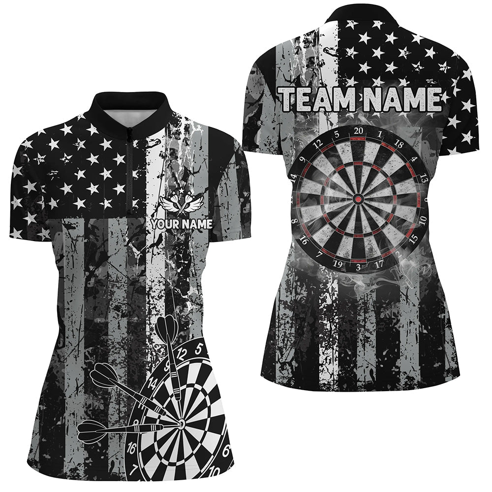 Custom Black Grunge US Flag Patriotic Dart, Retro Darts Board Smoke Dart Team