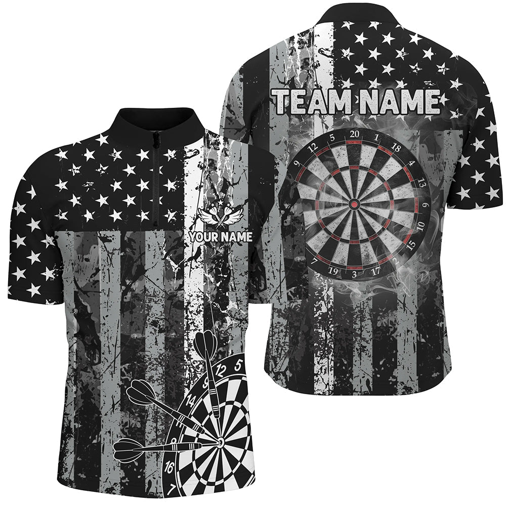 Custom Black Grunge US Flag Patriotic Dart, Retro Darts Board Smoke Dart Team