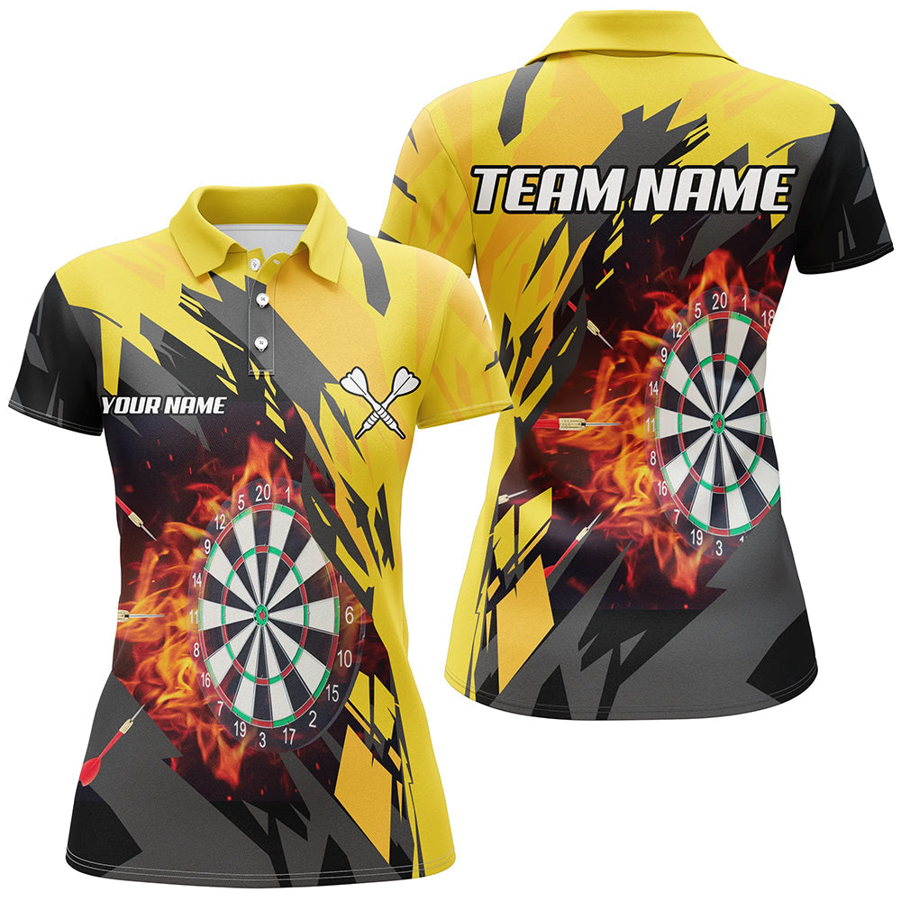 Personalized 3D Darts Board Fire Flame Men Darts and Quartet-Zip, Yellow Darts Team