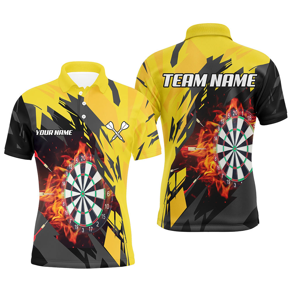Personalized 3D Darts Board Fire Flame Men Darts and Quartet-Zip, Yellow Darts Team