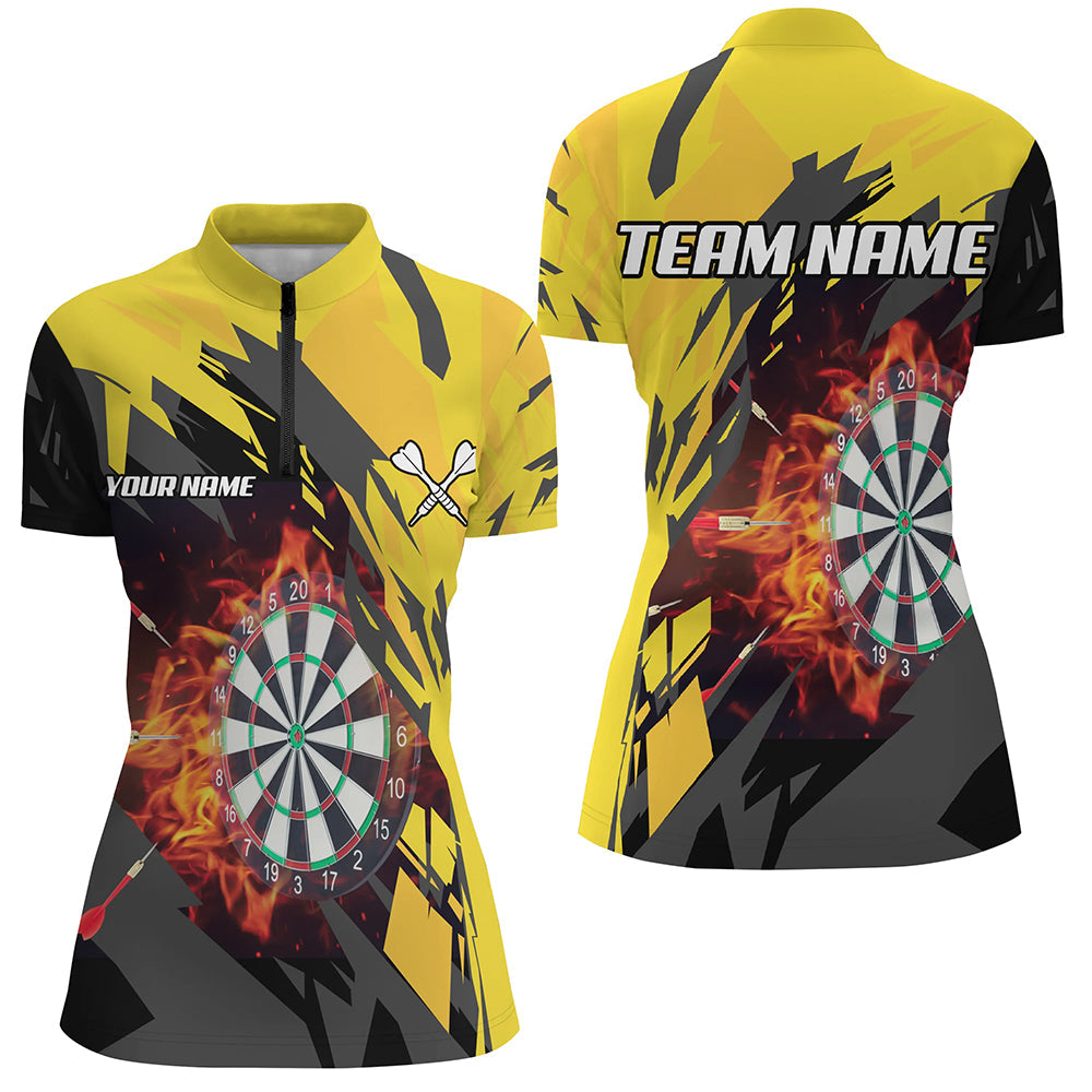 Personalized 3D Darts Board Fire Flame Men Darts and Quartet-Zip, Yellow Darts Team