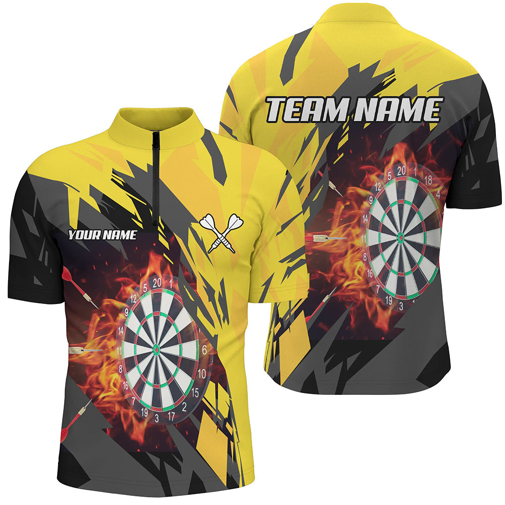 Personalized 3D Darts Board Fire Flame Men Darts and Quartet-Zip, Yellow Darts Team
