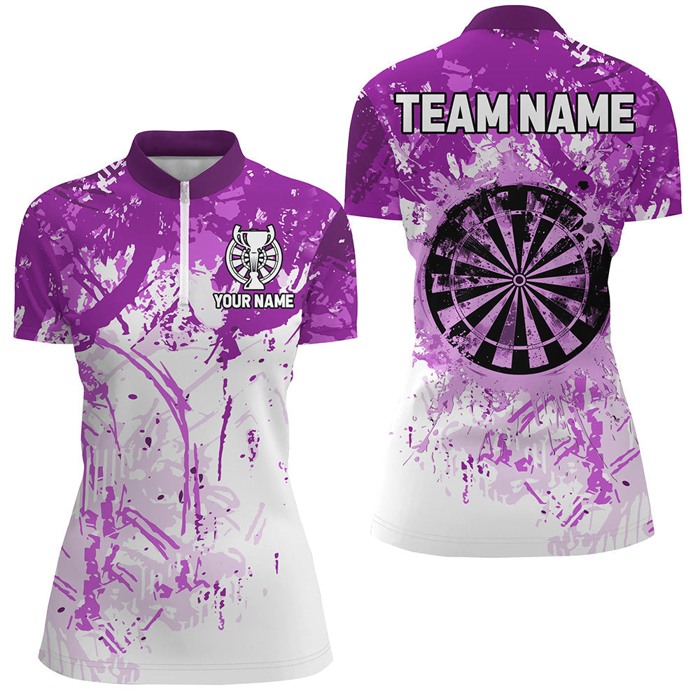 Personalized Purple Grunge Classic Darts Custom Team Name Darts Short Sleeve