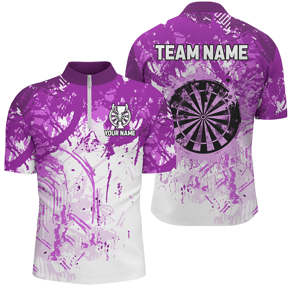 Personalized Purple Grunge Classic Darts Custom Team Name Darts Short Sleeve