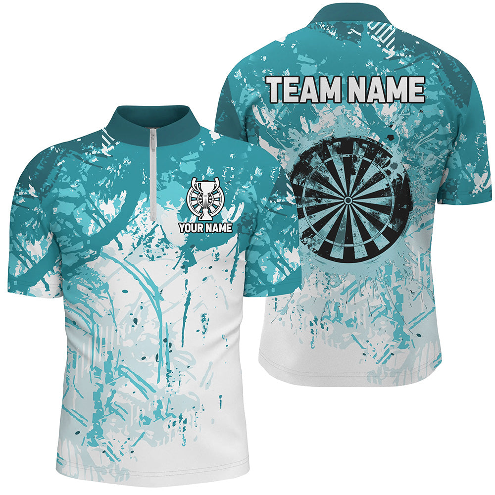 Personalized Turquoise Grunge Classic Darts Custom Team Darts Short Sleeve