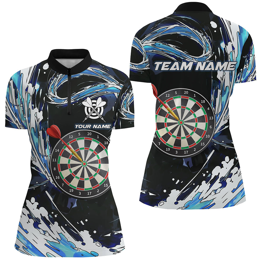 Personalized Blue Waves 3D Dart Board Quarter-Zip Custom Men Dart Dart