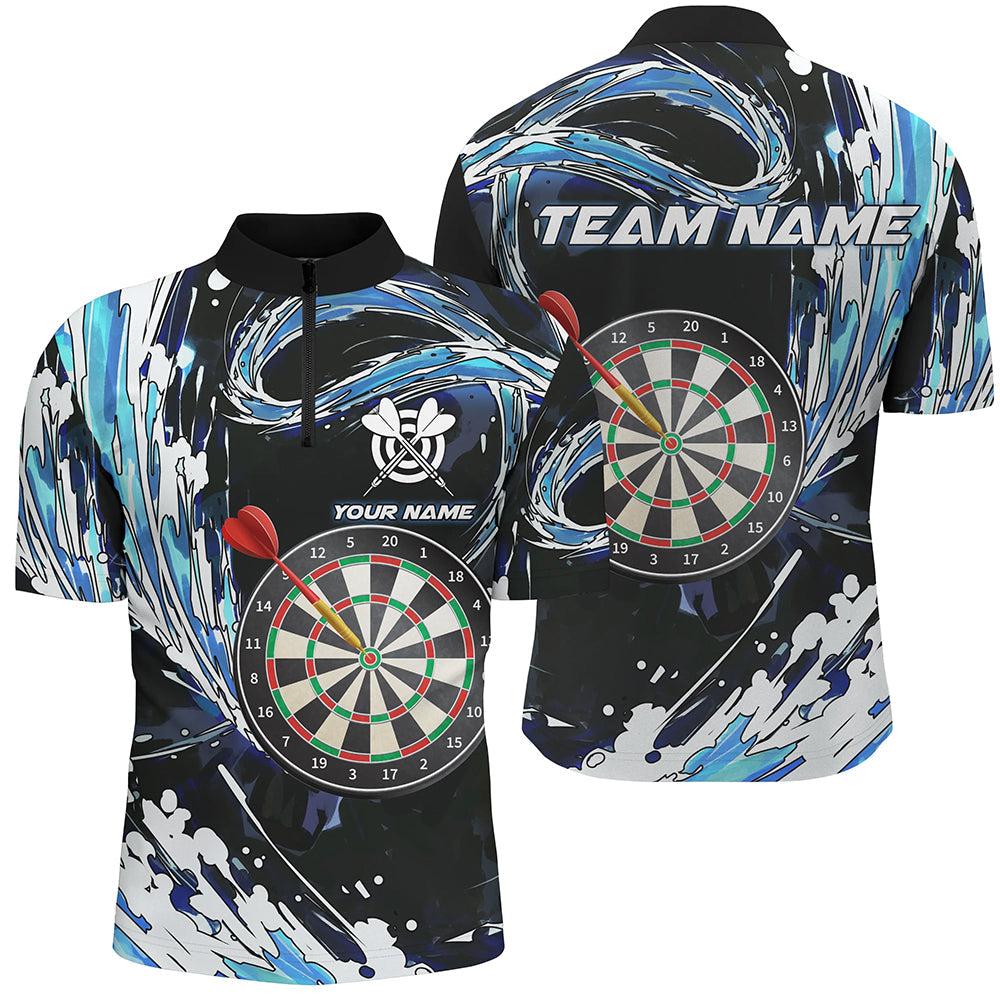Personalized Blue Waves 3D Dart Board Quarter-Zip Custom Men Dart Dart