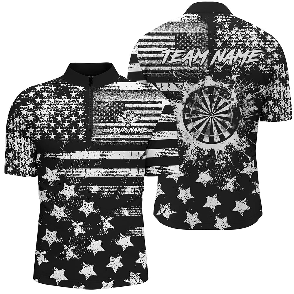 Custom Black Grunge US Flag Patriotic Darts, Retro Darts Board Darts Team