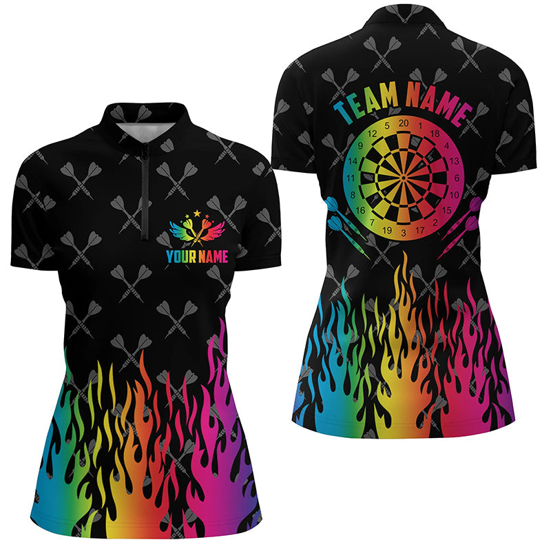 Personalized Colorful Fire Flame Darts Men Quarter-Zip, Unique Darts Team
