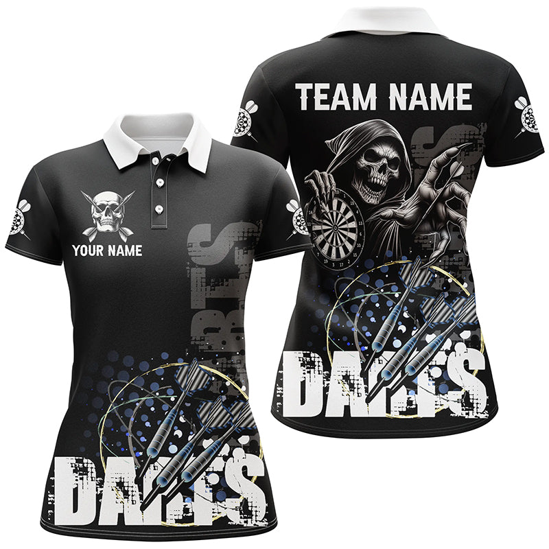 Custom Black White Death Skeleton Grunge Dart, Scary Dart Team Uniform