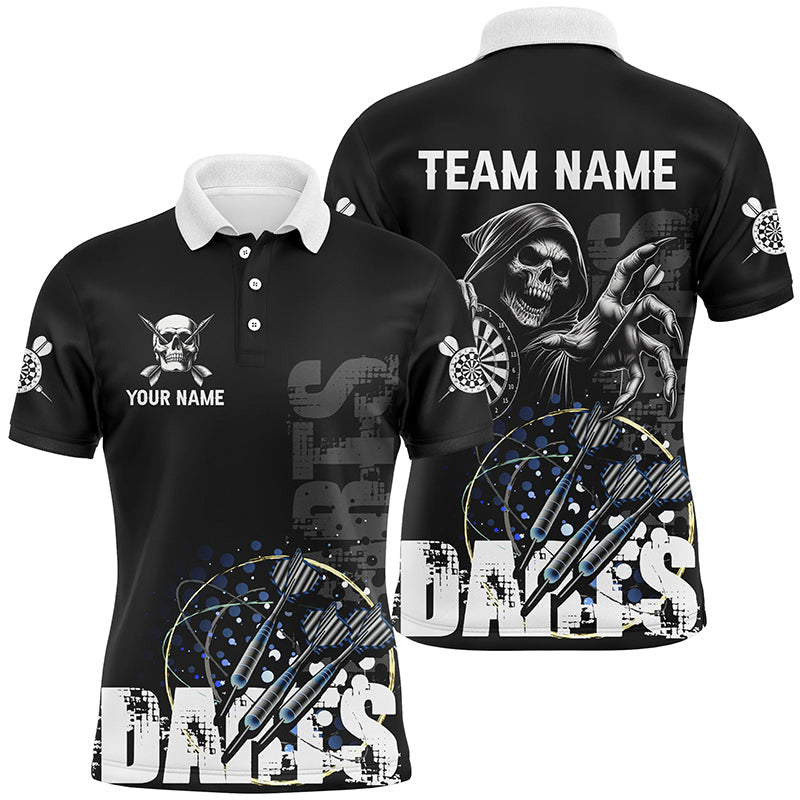 Custom Black White Death Skeleton Grunge Dart, Scary Dart Team Uniform