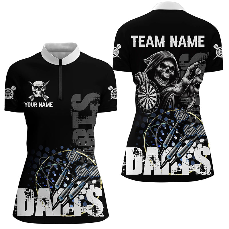 Custom Black White Death Skeleton Grunge Dart, Scary Dart Team Uniform