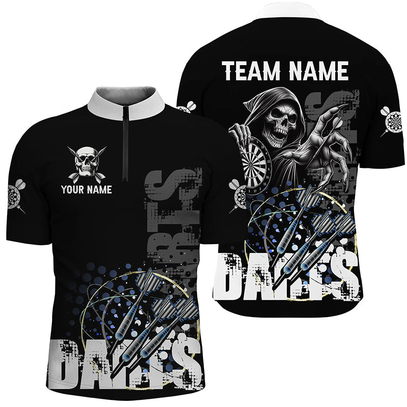 Custom Black White Death Skeleton Grunge Dart, Scary Dart Team Uniform