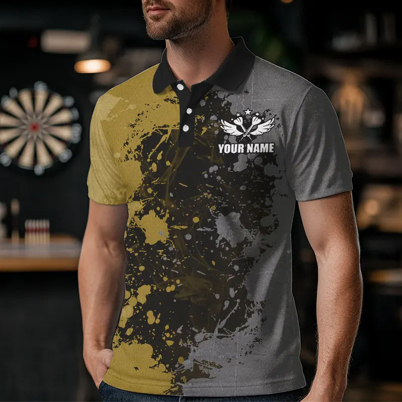 Personalized Darts Paint Yellow And Grey Dart Custom Grunge Dart Team