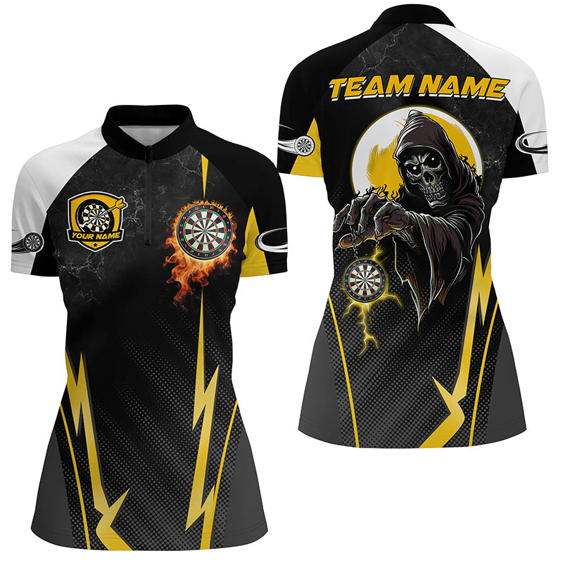 Funny Death Skeleton Custom Yellow Black Darts, Personalized Cool Darts Team