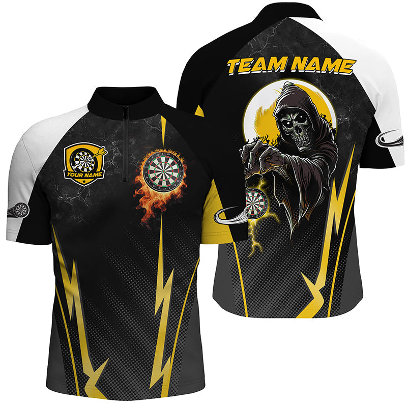 Funny Death Skeleton Custom Yellow Black Darts, Personalized Cool Darts Team