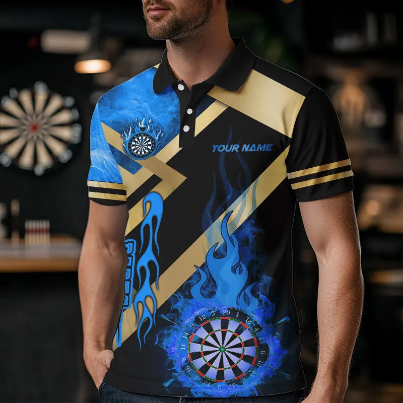 Personalized Gold And Blue Dartboard Fire Flame Custom Darts, Darts Team
