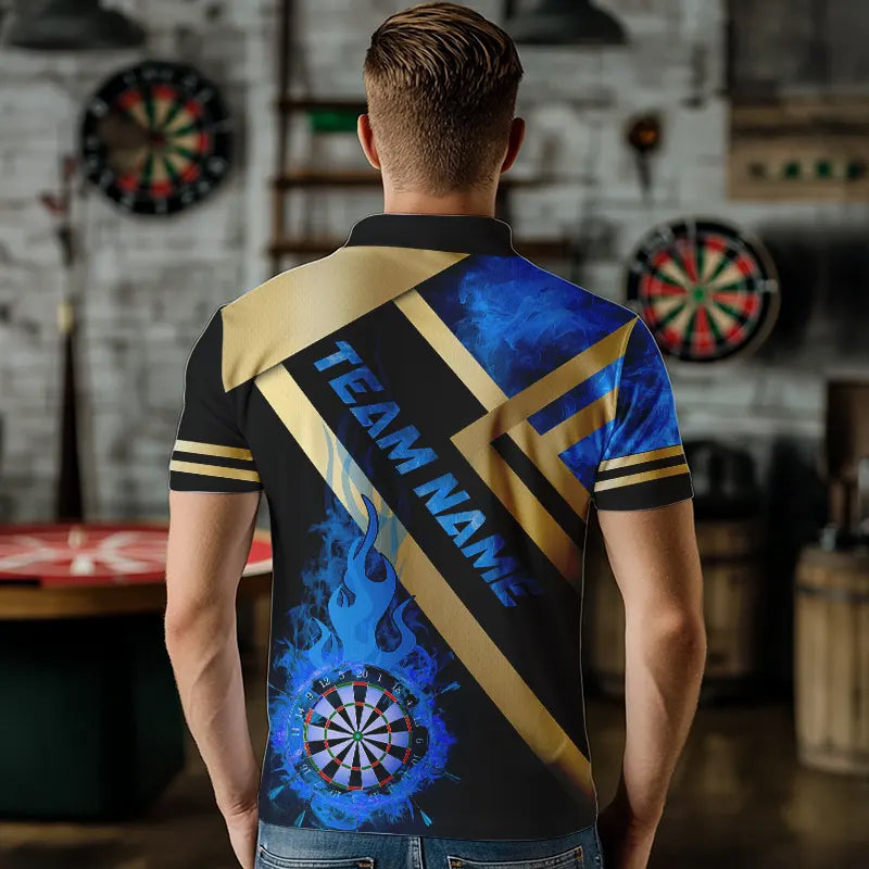 Personalized Gold And Blue Dartboard Fire Flame Custom Darts, Darts Team