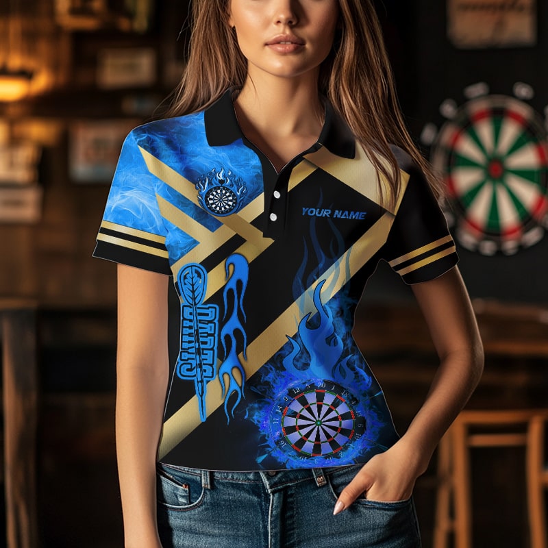 Personalized Gold And Blue Dartboard Fire Flame Custom Darts, Darts Team