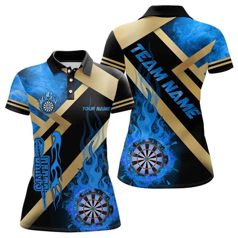 Personalized Gold And Blue Dartboard Fire Flame Custom Darts, Darts Team