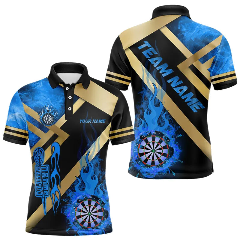 Personalized Gold And Blue Dartboard Fire Flame Custom Darts, Darts Team
